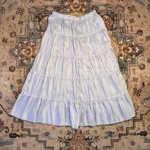 Garnet Hill 100% Silk baby blue prairie cottage midi maxi skirt size 4 petite